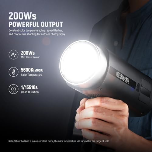 NEEWER Q200 200Ws 2 4G TTL Outdoor Studio Flash Strobe with App Control 1/8000 HSS  3200mAh Battery Powered Photography Monolight Speedlite 10W Modeling Lamp/750 Full Power Flash/0 01 1 5s Recycle