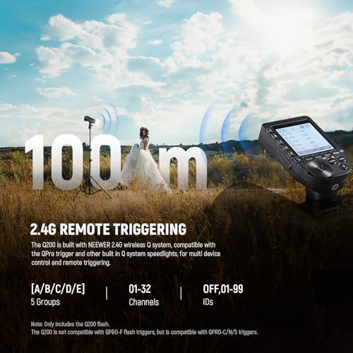 NEEWER Q200 200Ws 2 4G TTL Outdoor Studio Flash Strobe with App Control 1/8000 HSS  3200mAh Battery Powered Photography Monolight Speedlite 10W Modeling Lamp/750 Full Power Flash/0 01 1 5s Recycle