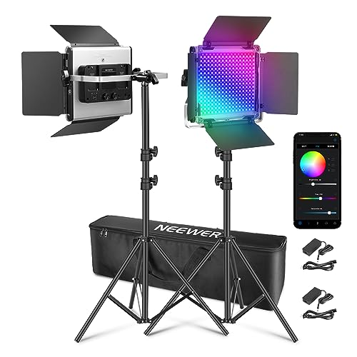 NEEWER Upgraded 660 PRO II RGB LED Video Light with App Control & Tripod Stand Kit  2 Pack 50W/1  Min Dimming/CRI97 /3200 5600K Key Lighting for Game Streaming YouTube Recording Studio Photography