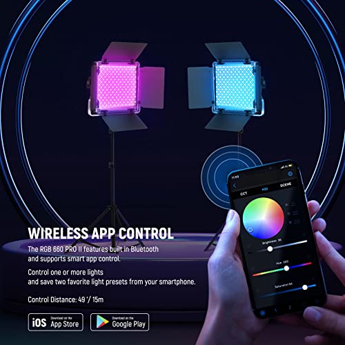 NEEWER Upgraded 660 PRO II RGB LED Video Light with App Control & Tripod Stand Kit  2 Pack 50W/1  Min Dimming/CRI97 /3200 5600K Key Lighting for Game Streaming YouTube Recording Studio Photography