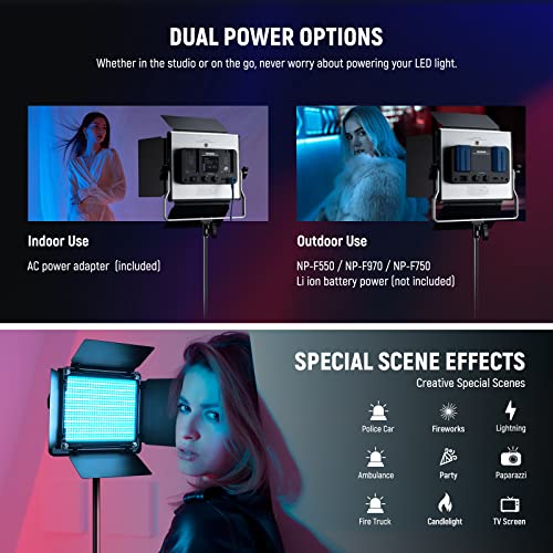 NEEWER Upgraded 660 PRO II RGB LED Video Light with App Control & Tripod Stand Kit  2 Pack 50W/1  Min Dimming/CRI97 /3200 5600K Key Lighting for Game Streaming YouTube Recording Studio Photography