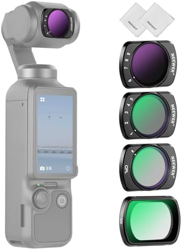 NEEWER Variable ND   CPL   UV Filter Set Compatible with DJI Osmo Pocket 3 Creator Combo Accessories  4 Pack HD ND2 32/ND64 512 Neutral Density Action Camera Lens Filters Kit   2X Cleaning Cloth