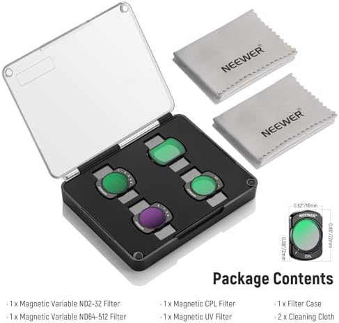 NEEWER Variable ND   CPL   UV Filter Set Compatible with DJI Osmo Pocket 3 Creator Combo Accessories  4 Pack HD ND2 32/ND64 512 Neutral Density Action Camera Lens Filters Kit   2X Cleaning Cloth