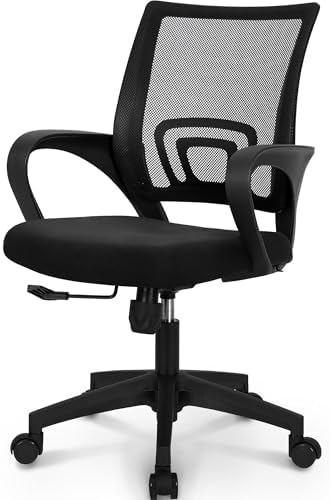 NEO CHAIR Office Desk Computer Chair Ergonomic Mesh Gaming Cushion Seat with Comfy Lumbar Mid Back Support Adjustable Height Swivel Rolling Wheels for Home Task  Mesh Black 