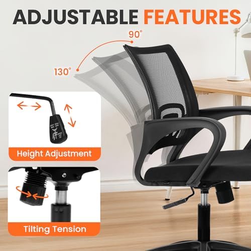 NEO CHAIR Office Desk Computer Chair Ergonomic Mesh Gaming Cushion Seat with Comfy Lumbar Mid Back Support Adjustable Height Swivel Rolling Wheels for Home Task  Mesh Black 