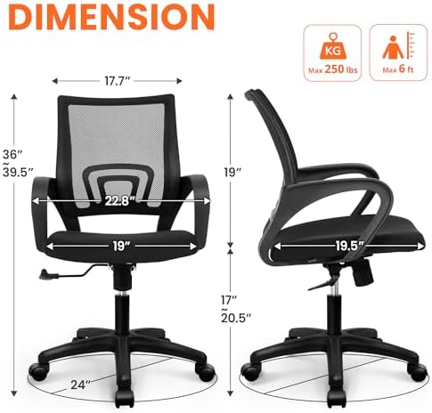 NEO CHAIR Office Desk Computer Chair Ergonomic Mesh Gaming Cushion Seat with Comfy Lumbar Mid Back Support Adjustable Height Swivel Rolling Wheels for Home Task  Mesh Black 