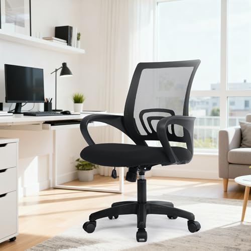 NEO CHAIR Office Desk Computer Chair Ergonomic Mesh Gaming Cushion Seat with Comfy Lumbar Mid Back Support Adjustable Height Swivel Rolling Wheels for Home Task  Mesh Black 