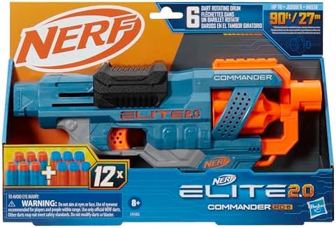 NERF Elite 2 0 Commander RD 6 Dart Blaster  12 Darts  6 Dart Rotating Drum  Outdoor Toys  Ages 8 and Up