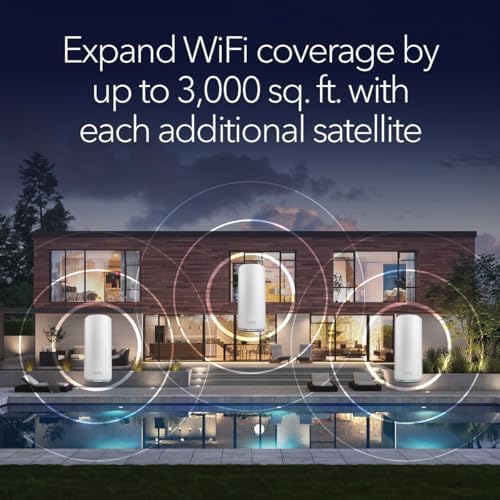 NETGEAR Orbi 870 Series  RBE870  Tri Band WiFi 7 Mesh Add on Satellite   Works with RBE872 and RBE873   Security Features  Adds Coverage Up to 3 000 Sq  Ft    BE21000 802 11be  Up to 21 Gbps 