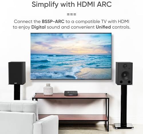 NEUMI BS5P ARC 75 Watt Powered Bookshelf Speakers  Bluetooth  HDMI  USB  Optical  Coaxial  Remote Control  5 Inch Woofer  1 Inch Tweeter  Dark Wood  1 Pair