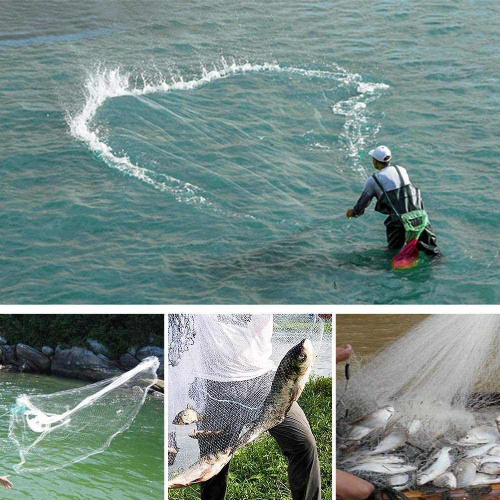 NEWEEN Cast Net 3/8" Mesh Hand Cast Fishing Net Saltwater Bait Casting Net 4/6/8FT Radius Size