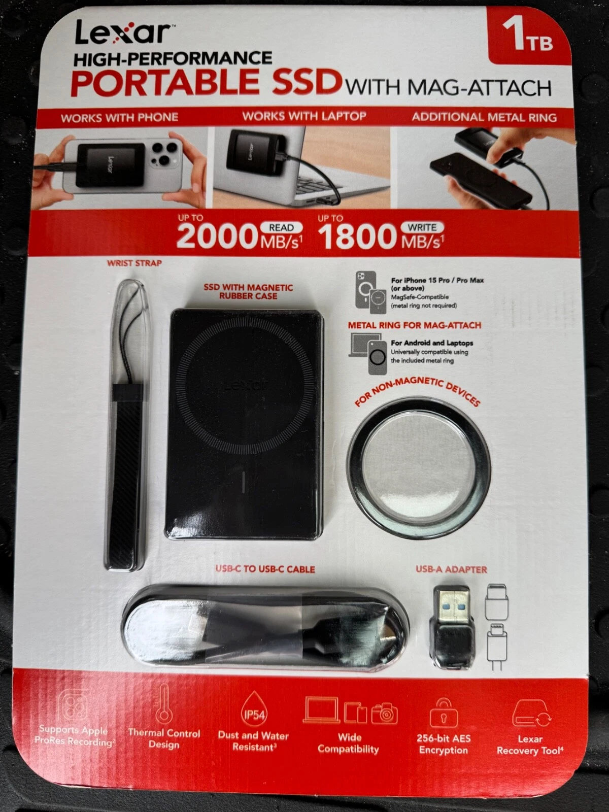 NEW  Lexar SL500 High Performance Portable SSD 1TB with Magnetic Set Mag Attach