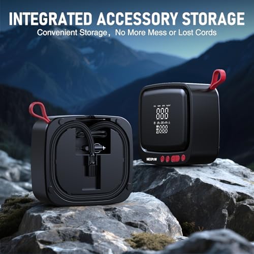 NEXPOW Tire Inflator Portable Air Compressor  180PSI Rechargeable Air Pump for Car Tires with Dual Digital Gauge & Auto Shut Off  Tire Pump for Car  Motorcycle  Bike  and Ball