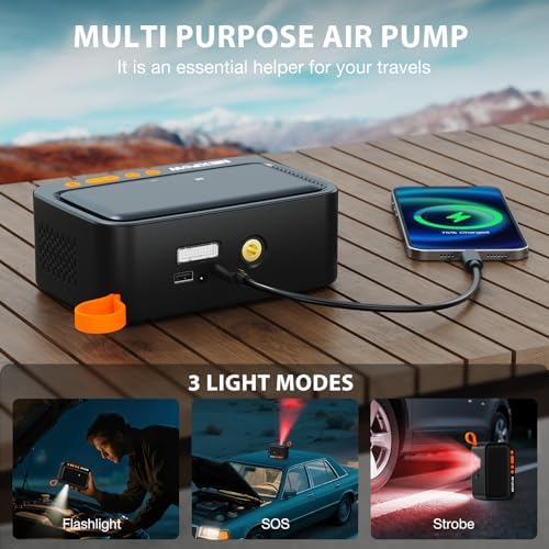 NEXPOW Tire Inflator Portable Air Compressor  180PSI Rechargeable Air Pump for Car Tires with Dual Digital Gauge & Auto Shut Off  Tire Pump for Car  Motorcycle  Bike  and Ball
