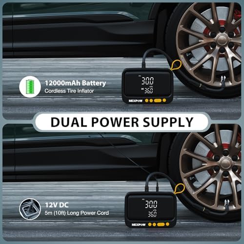 NEXPOW Tire Inflator Portable Air Compressor  180PSI Rechargeable Air Pump for Car Tires with Dual Digital Gauge & Auto Shut Off  Tire Pump for Car  Motorcycle  Bike  and Ball