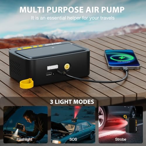 NEXPOW Tire Inflator Portable Air Compressor  180PSI Rechargeable Air Pump for Car Tires with Dual Digital Gauge & Auto Shut Off  Tire Pump for Car  Motorcycle  Bike  and Ball