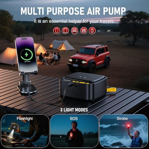 NEXPOW Tire Inflator Portable Air Compressor  180PSI Rechargeable Air Pump for Car Tires with Dual Digital Gauge & Auto Shut Off  Tire Pump for Car  Motorcycle  Bike  and Ball