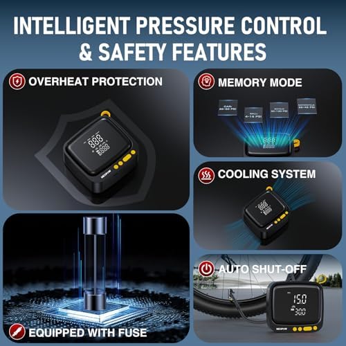 NEXPOW Tire Inflator Portable Air Compressor  180PSI Rechargeable Air Pump for Car Tires with Dual Digital Gauge & Auto Shut Off  Tire Pump for Car  Motorcycle  Bike  and Ball