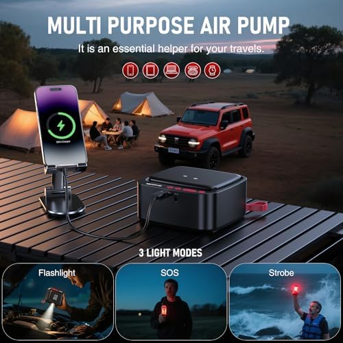 NEXPOW Tire Inflator Portable Air Compressor  180 PSI Air Pump for Car Tires with Dual Digital Pressure Gauge & Auto Shut Off  Portable Tire Pump for Car  Motorcycle  Bicycle  Ball and More