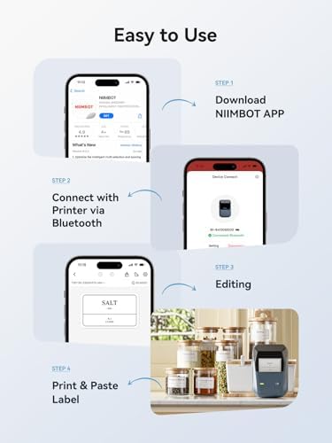 NIIMBOT B1 Label Maker Machine with 3 Tapes  50x30mm/50x80mm/ 50x50mm Round Labels  Bluetooth Thermal Label Printer for Small Business Office Home School  Blue  1 Printer 3 Roll Label 