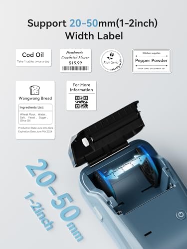 NIIMBOT B1 Label Maker Machine with 3 Tapes  50x30mm/50x80mm/ 50x50mm Round Labels  Bluetooth Thermal Label Printer for Small Business Office Home School  Blue  1 Printer 3 Roll Label 