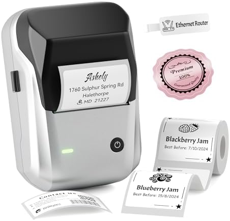 NIIMBOT B1 Label Maker Machine with 3 Tapes  50x30mm/50x80mm/ 50x50mm Round Labels  Bluetooth Thermal Label Printer for Small Business Office Home School  Blue  1 Printer 3 Roll Label 