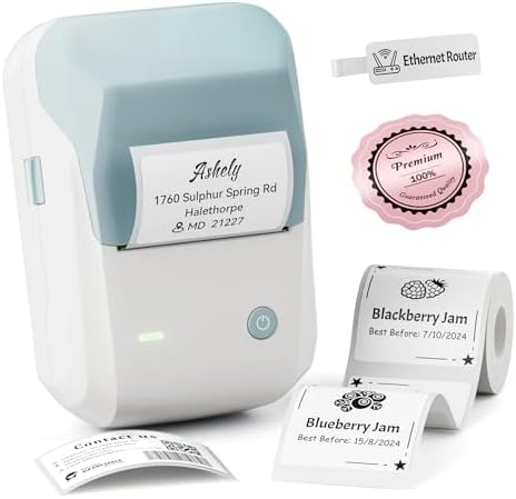 NIIMBOT B1 Label Maker Machine with 3 Tapes  50x30mm/50x80mm/ 50x50mm Round Labels  Bluetooth Thermal Label Printer for Small Business Office Home School  Blue  1 Printer 3 Roll Label 