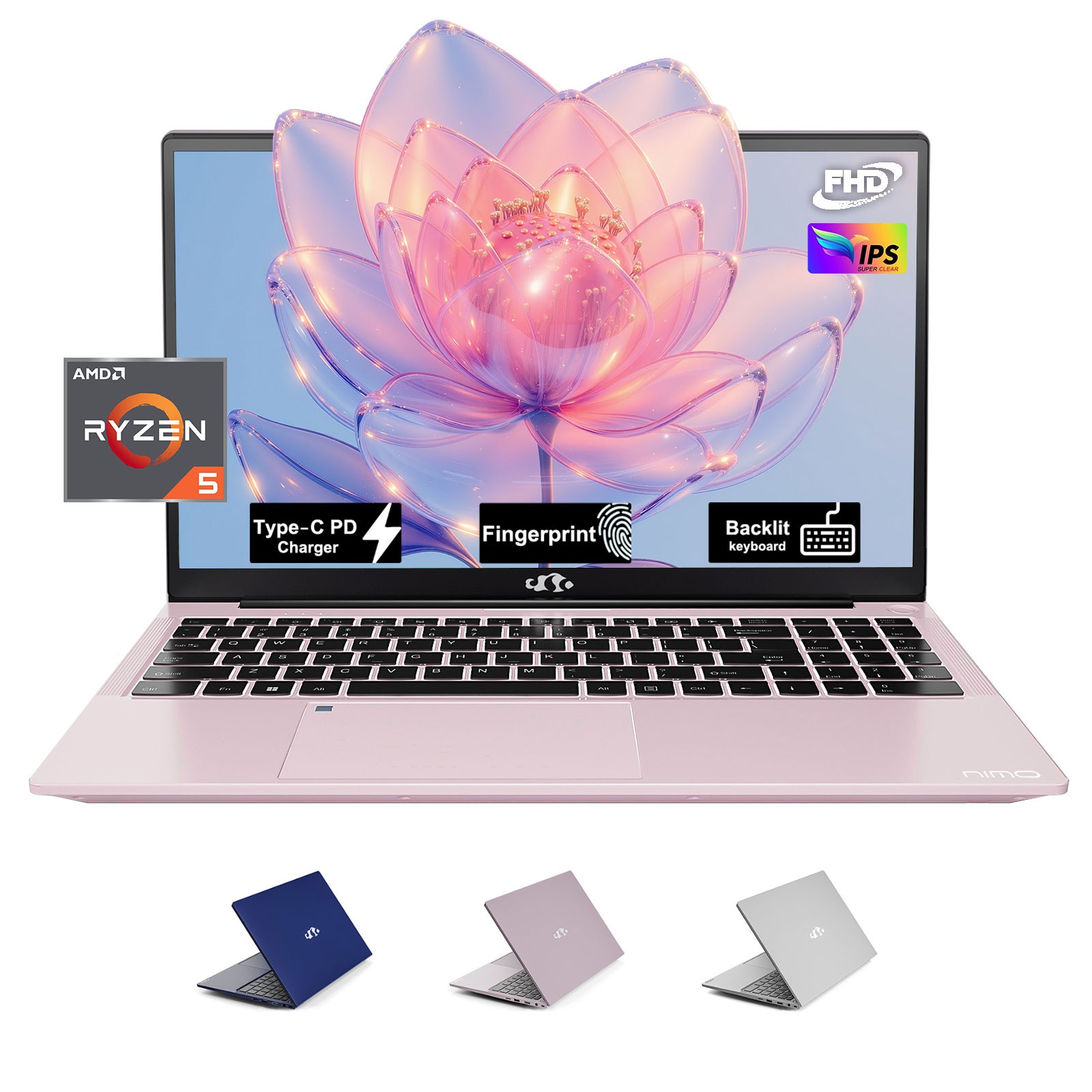 NIMO 15 6 Laptop AMD Ryzen 5 16/32GB RAM 512gb/1TB SSD 3 7GHz Win11 Backlit Kb