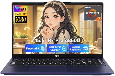 NIMO 15 6 Light Gaming Laptop  8 Cores AMD Ryzen 7 Pro 6850U 32GB LPDDR5 RAM 1TB SSD  Beat i7 1360P Up to 4 7GHz  AMD Radeon 680M GPU IPS FHD Computer with 100W Type C Backlit Keyboard Fingerprint