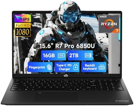 NIMO 15 6 Light Gaming Laptop  8 Cores AMD Ryzen 7 Pro 6850U 32GB LPDDR5 RAM 1TB SSD  Beat i7 1360P Up to 4 7GHz  AMD Radeon 680M GPU IPS FHD Computer with 100W Type C Backlit Keyboard Fingerprint