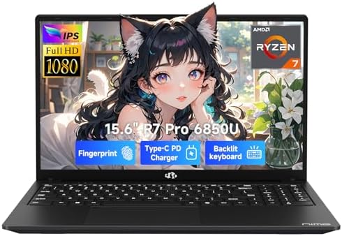 NIMO 15 6 Light Gaming Laptop  8 Cores AMD Ryzen 7 Pro 6850U 32GB LPDDR5 RAM 1TB SSD  Beat i7 1360P Up to 4 7GHz  AMD Radeon 680M GPU IPS FHD Computer with 100W Type C Backlit Keyboard Fingerprint