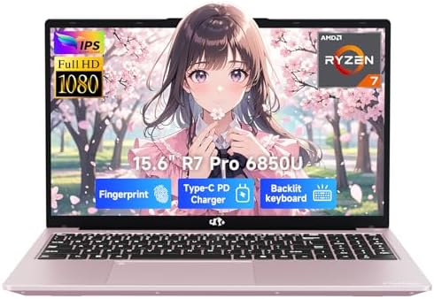 NIMO 15 6 Light Gaming Laptop  8 Cores AMD Ryzen 7 Pro 6850U 32GB LPDDR5 RAM 1TB SSD  Beat i7 1360P Up to 4 7GHz  AMD Radeon 680M GPU IPS FHD Computer with 100W Type C Backlit Keyboard Fingerprint