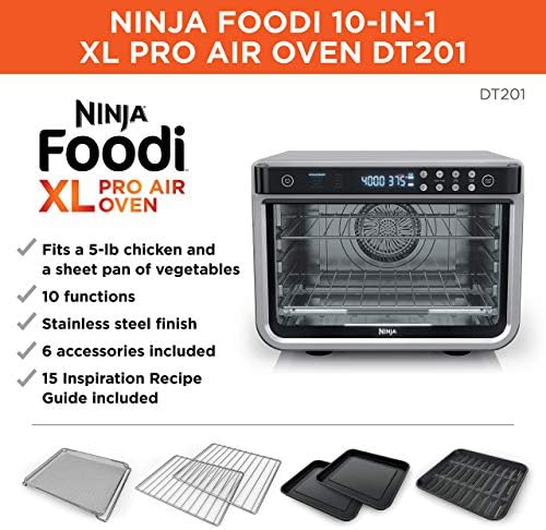 NINJA DT201 Foodi 10 in 1 XL Pro Air Fry Digital Countertop Convection Toaster Oven with Dehydrate and Reheat  1800 Watts  Stainless Steel Finish  Renewed 