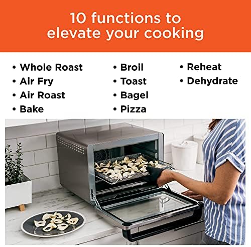 NINJA DT201 Foodi 10 in 1 XL Pro Air Fry Digital Countertop Convection Toaster Oven with Dehydrate and Reheat  1800 Watts  Stainless Steel Finish  Renewed 