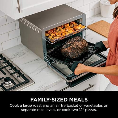 NINJA DT201 Foodi 10 in 1 XL Pro Air Fry Digital Countertop Convection Toaster Oven with Dehydrate and Reheat  1800 Watts  Stainless Steel Finish  Renewed 
