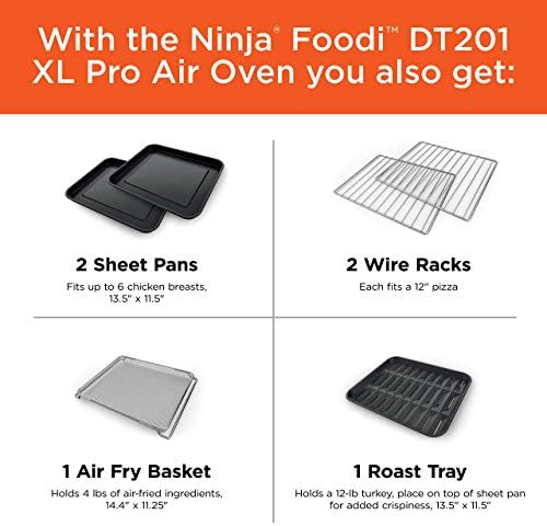 NINJA DT201 Foodi 10 in 1 XL Pro Air Fry Digital Countertop Convection Toaster Oven with Dehydrate and Reheat  1800 Watts  Stainless Steel Finish  Renewed 
