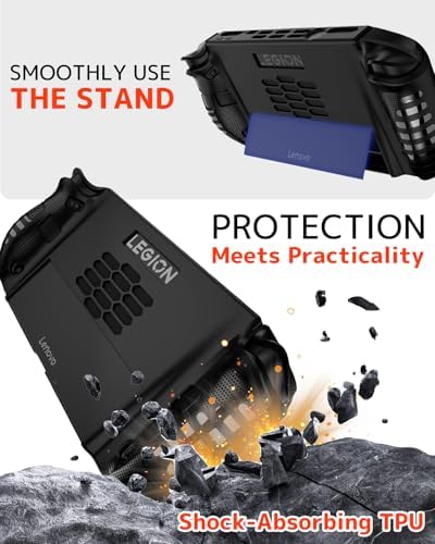 NINKI Silicone Skin for Lenovo Legion GO 2 Case with Stand Shockproof Anti Scratch Non Slip Protective Bumper Soft TPU Protector Cover Grip for Lenovo Legion GO 2 2025 Case Accessories Kickstand Black