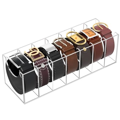 NIUBEE Organizador de cinturón, soporte de almacenamiento de cinturón acrílico para el armario, vitrina de 7 compartimentos para corbata y pajarita