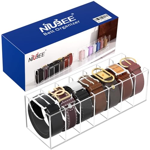 NIUBEE Organizador de cinturón, soporte de almacenamiento de cinturón acrílico para el armario, vitrina de 7 compartimentos para corbata y pajarita