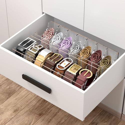 NIUBEE Organizador de cinturón, soporte de almacenamiento de cinturón acrílico para el armario, vitrina de 7 compartimentos para corbata y pajarita