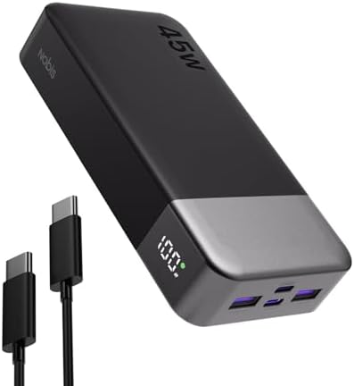 NOBIS Portable Charger  20000mAh Power Bank  45W Power Bank Fast Charging  Battery Pack with C to C Cable  Battery Bank with Digital Display for iPhone Android Laptop etc Black 