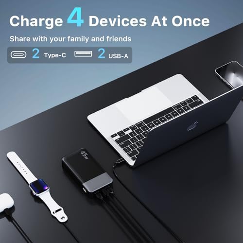 NOBIS Portable Charger  20000mAh Power Bank  45W Power Bank Fast Charging  Battery Pack with C to C Cable  Battery Bank with Digital Display for iPhone Android Laptop etc Black 