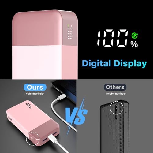 NOBIS Portable Charger  20000mAh Power Bank  45W Power Bank Fast Charging  Battery Pack with C to C Cable  Battery Bank with Digital Display for iPhone Android Laptop etc Black 