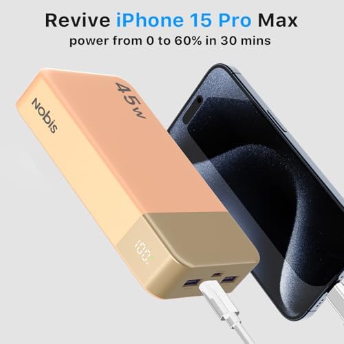 NOBIS Portable Charger  20000mAh Power Bank  45W Power Bank Fast Charging  Battery Pack with C to C Cable  Battery Bank with Digital Display for iPhone Android Laptop etc Black 