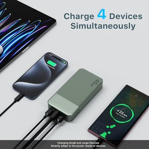 NOBIS Portable Charger  20000mAh Power Bank  45W Power Bank Fast Charging  Battery Pack with C to C Cable  Battery Bank with Digital Display for iPhone Android Laptop etc Black 