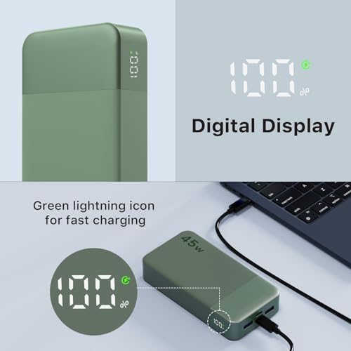 NOBIS Portable Charger  20000mAh Power Bank  45W Power Bank Fast Charging  Battery Pack with C to C Cable  Battery Bank with Digital Display for iPhone Android Laptop etc Black 