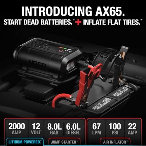 NOCO Boost Air AX65  2000A Jump Starter with Air Compressor Tire Inflator   Starts 8 0L Gas & 6 0L Diesel   67 SLPM Airflow Inflates 0 40 PSI in 2 Minutes
