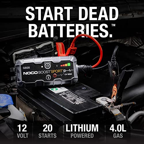 NOCO Boost GB20  500A UltraSafe Jump Starter   12V Lithium Battery Booster Pack  Portable Jump Box  Power Bank & Jumper Cables   for 4 0L Gas Engines