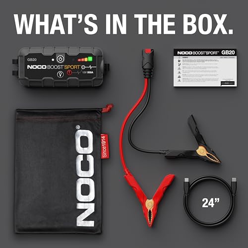 NOCO Boost GB20  500A UltraSafe Jump Starter   12V Lithium Battery Booster Pack  Portable Jump Box  Power Bank & Jumper Cables   for 4 0L Gas Engines