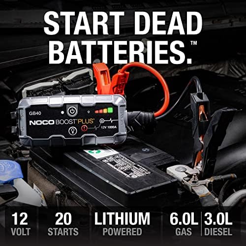 NOCO Boost GB40  1000A UltraSafe Jump Starter   12V Lithium Battery Booster Pack  Portable Jump Box  Power Bank & Jumper Cables   for 6 0L Gas and 3 0L Diesel Engines